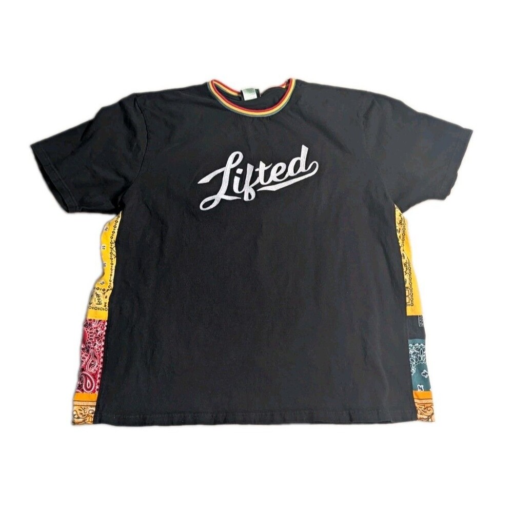 LRG T-Shirt Mens 3XL Black Lifted Research 99 Rasta Striped Collar Bandana